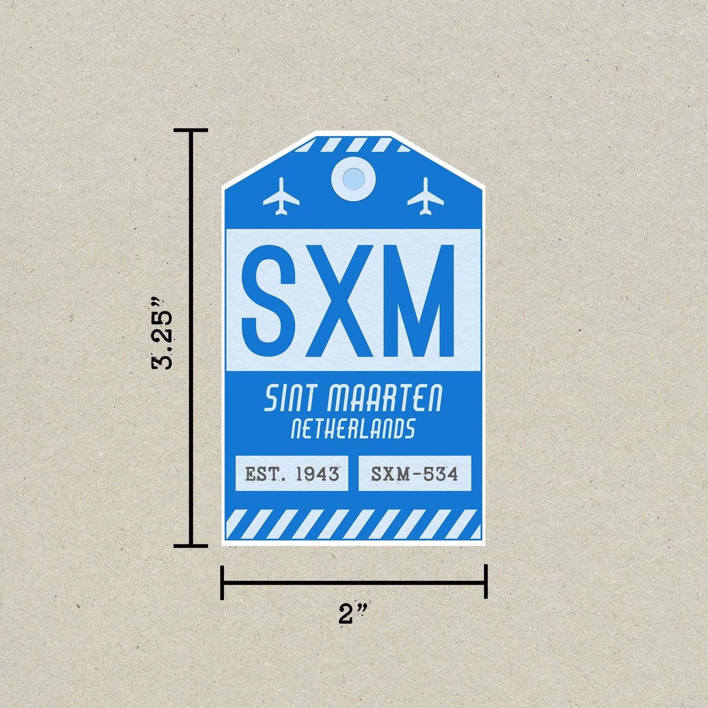 SXM Vintage Luggage Tag Sticker